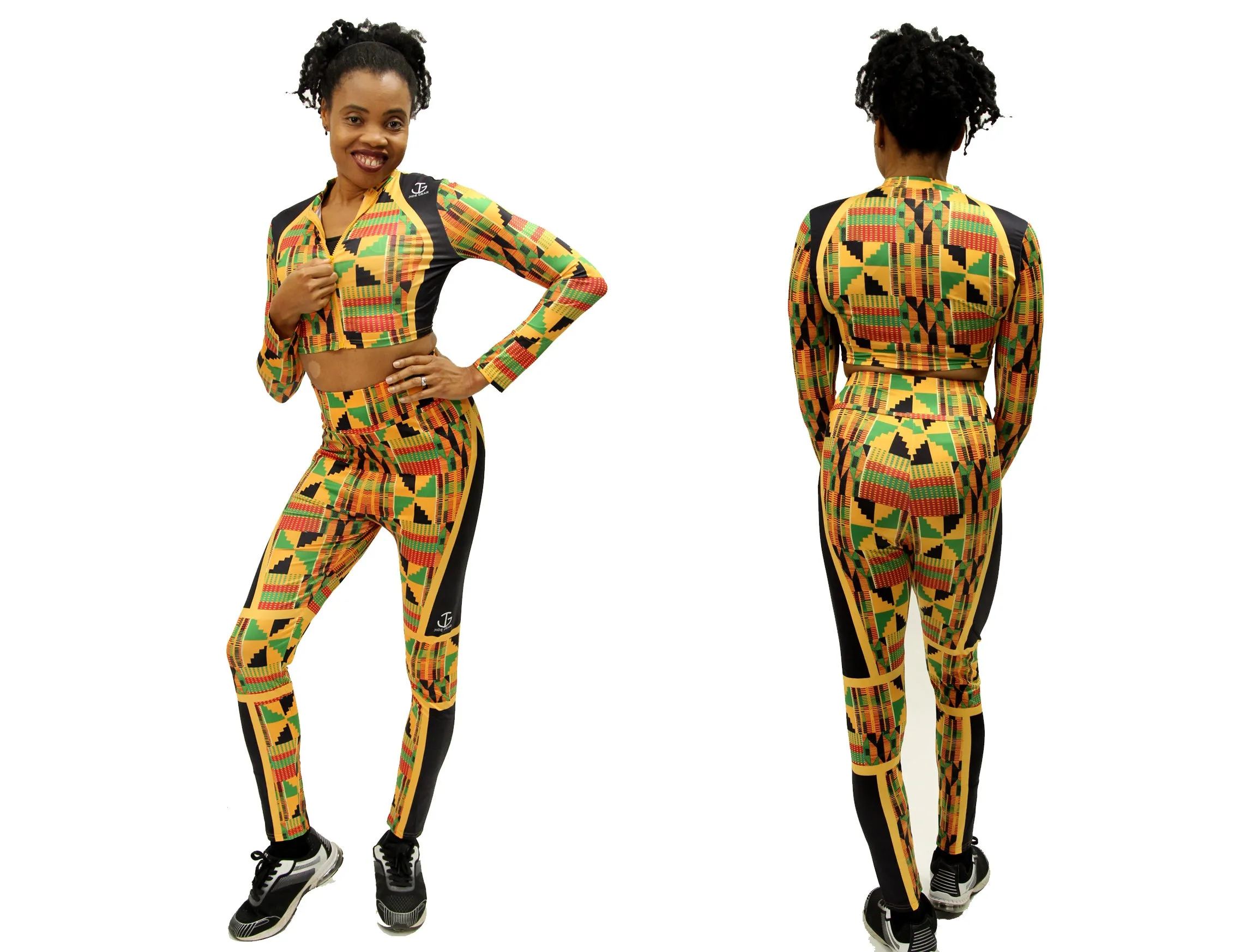 High Neck Kente Zip Up Crop Top