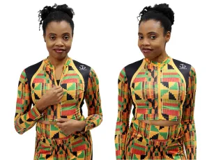 High Neck Kente Zip Up Crop Top