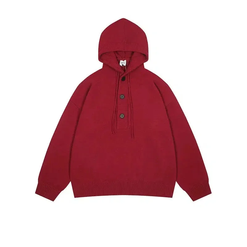 Hooded Button-Up Knit Sweater