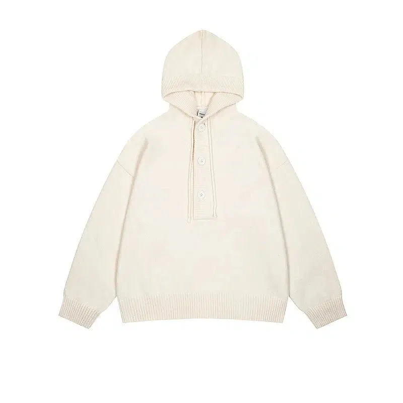 Hooded Button-Up Knit Sweater