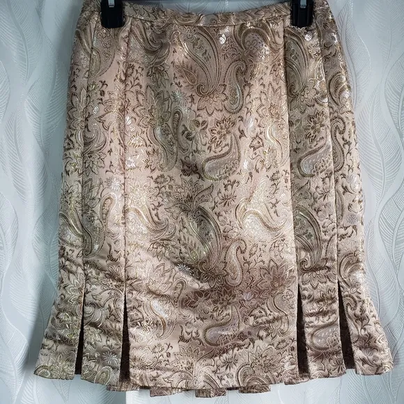 ICE Metallic Gold Champagne Paisley Floral Trumpet Skirt