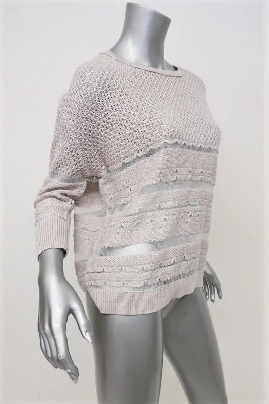Inhabit Sheer Stripes Sweater Fawn Cotton-Blend Knit Pullover Size Petite NEW