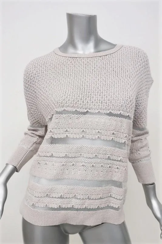 Inhabit Sheer Stripes Sweater Fawn Cotton-Blend Knit Pullover Size Petite NEW
