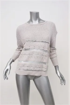 Inhabit Sheer Stripes Sweater Fawn Cotton-Blend Knit Pullover Size Petite NEW