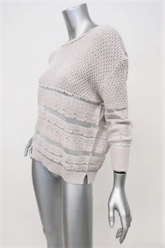 Inhabit Sheer Stripes Sweater Fawn Cotton-Blend Knit Pullover Size Petite NEW