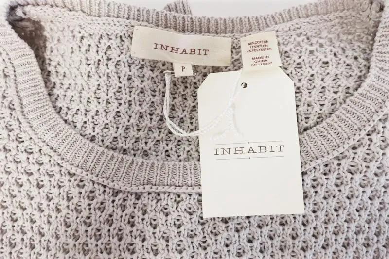 Inhabit Sheer Stripes Sweater Fawn Cotton-Blend Knit Pullover Size Petite NEW