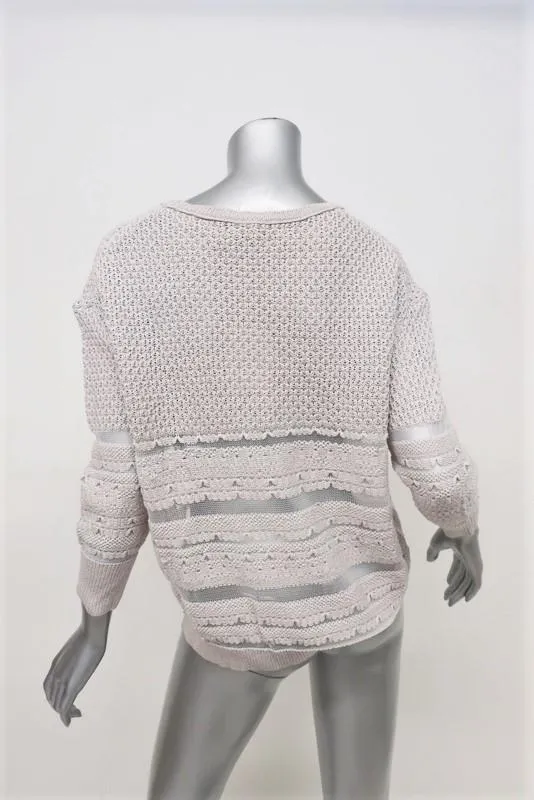 Inhabit Sheer Stripes Sweater Fawn Cotton-Blend Knit Pullover Size Petite NEW