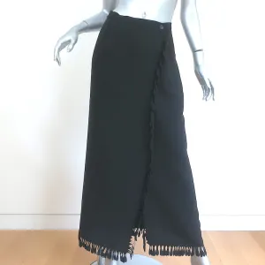 Issey Miyake Fringed Maxi Wrap Skirt Black Size Medium