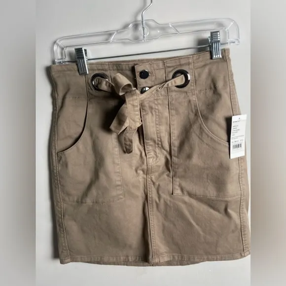 J Brand Tie Mini Skirt Myriam Skirt Size 26 Khaki Brown NWT