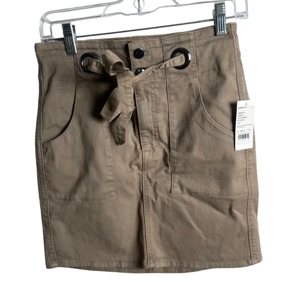 J Brand Tie Mini Skirt Myriam Skirt Size 26 Khaki Brown NWT
