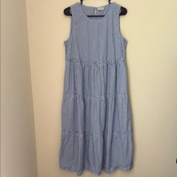 J. Crew Midi Sleeveless Tiered Striped Dress