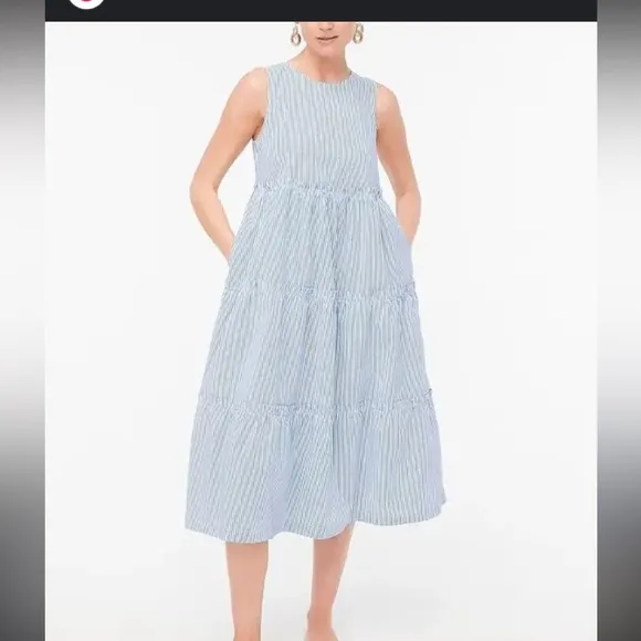 J. Crew Midi Sleeveless Tiered Striped Dress