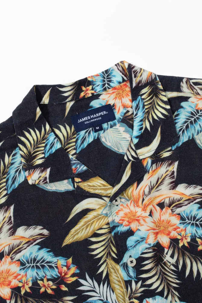 James Harper Aloha Camp Collar Short Sleeve Shirt - Navy