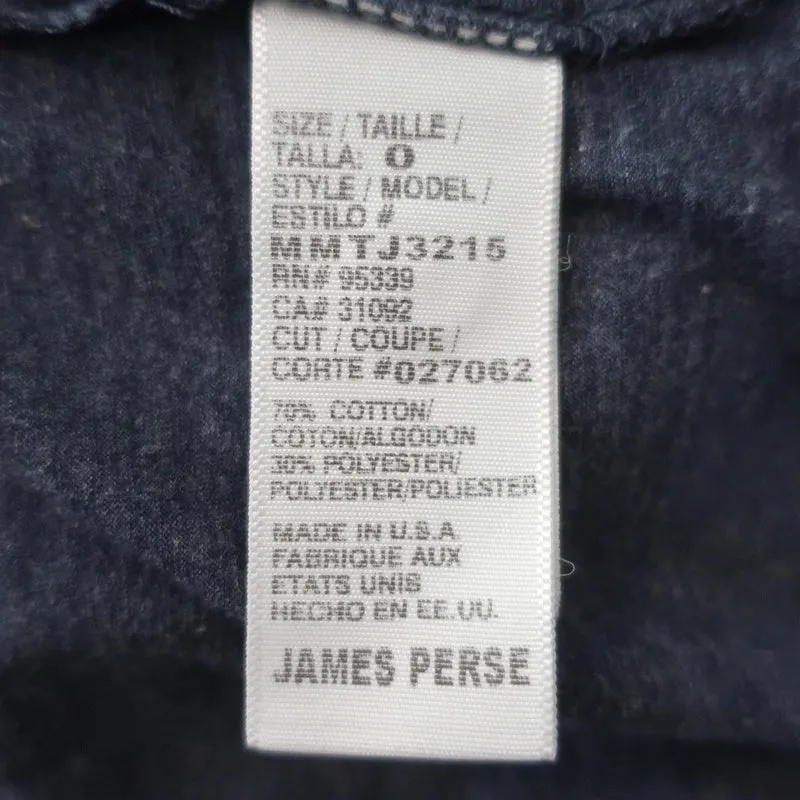 James Perse Short Sleeve Henley Shirt Blue Melange Tech Jersey Size 0