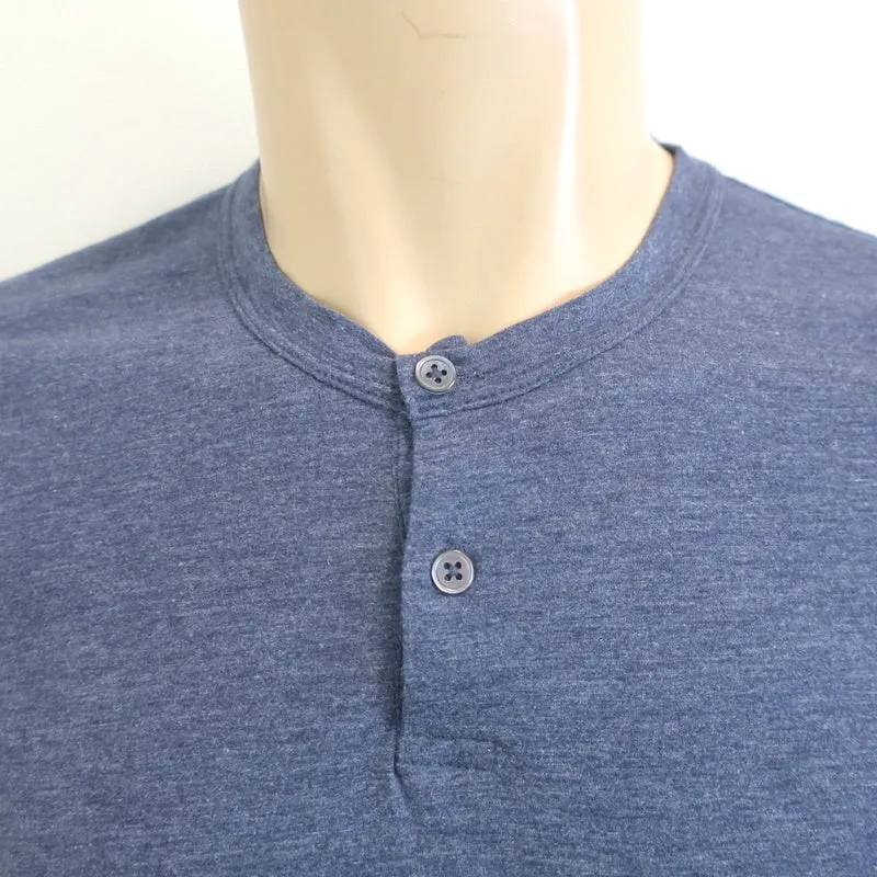 James Perse Short Sleeve Henley Shirt Blue Melange Tech Jersey Size 0