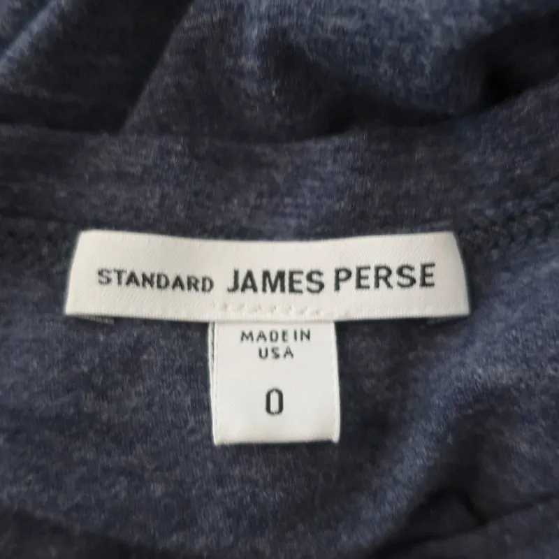 James Perse Short Sleeve Henley Shirt Blue Melange Tech Jersey Size 0
