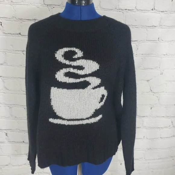 Joan Vass Sweater Womens Adult Medium Black Hot Cocoa Coffee Knit Top Pullover