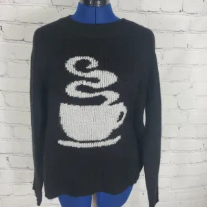 Joan Vass Sweater Womens Adult Medium Black Hot Cocoa Coffee Knit Top Pullover