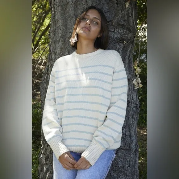 John Galt White &amp; Grey Thin Striped Brianna Sweater