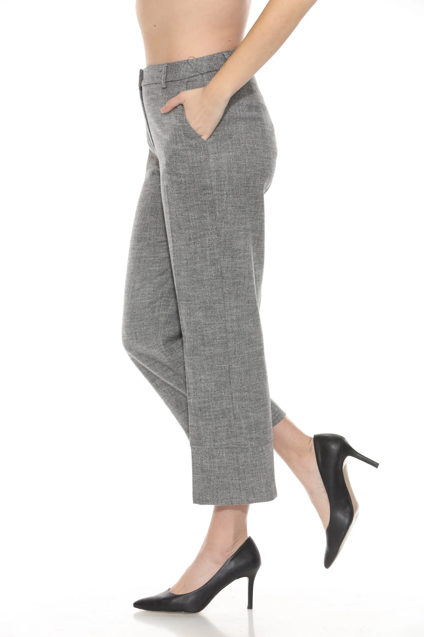 Joseph Ribkoff Grey Melange Woven Relaxed Cropped Pants 244007