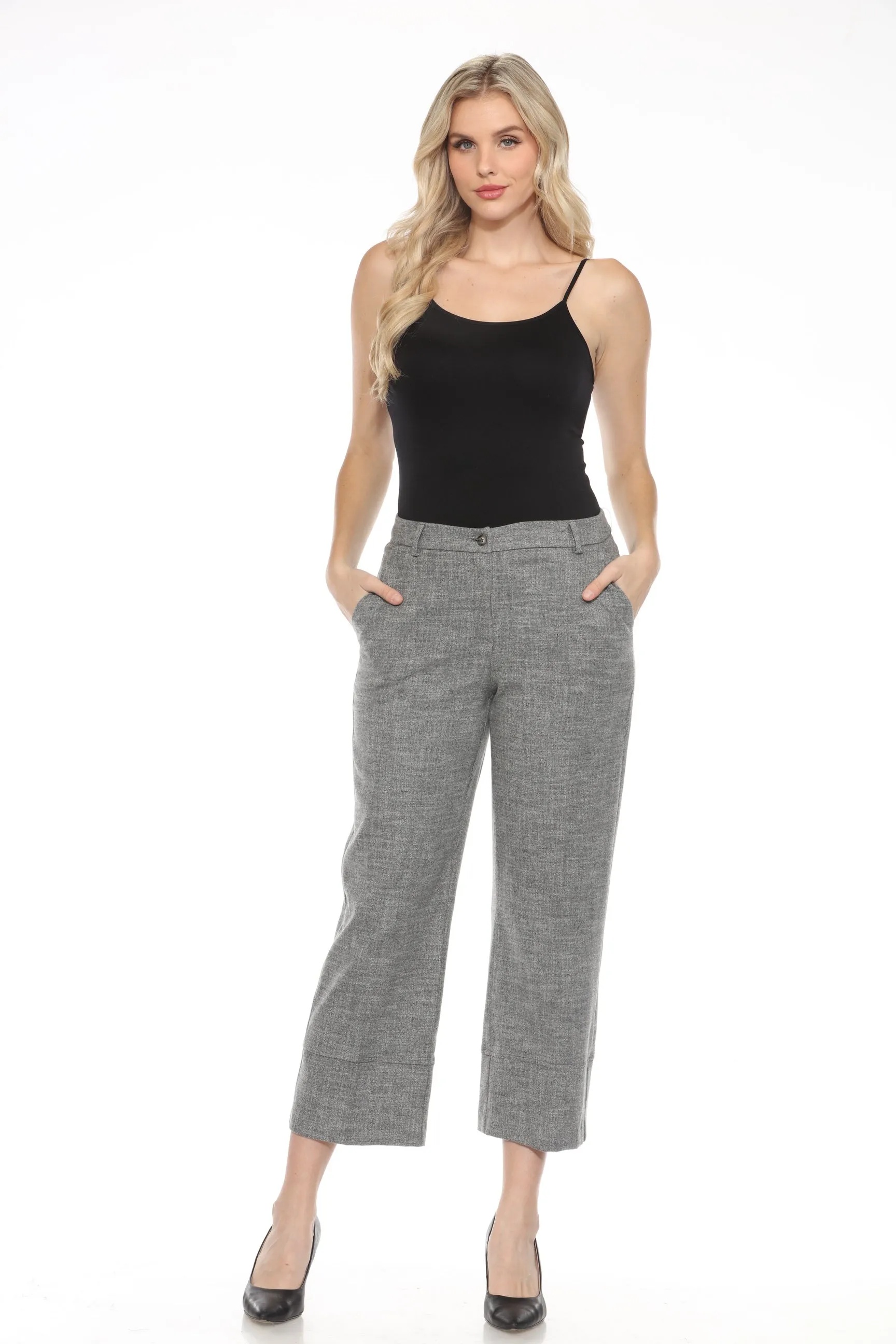 Joseph Ribkoff Grey Melange Woven Relaxed Cropped Pants 244007