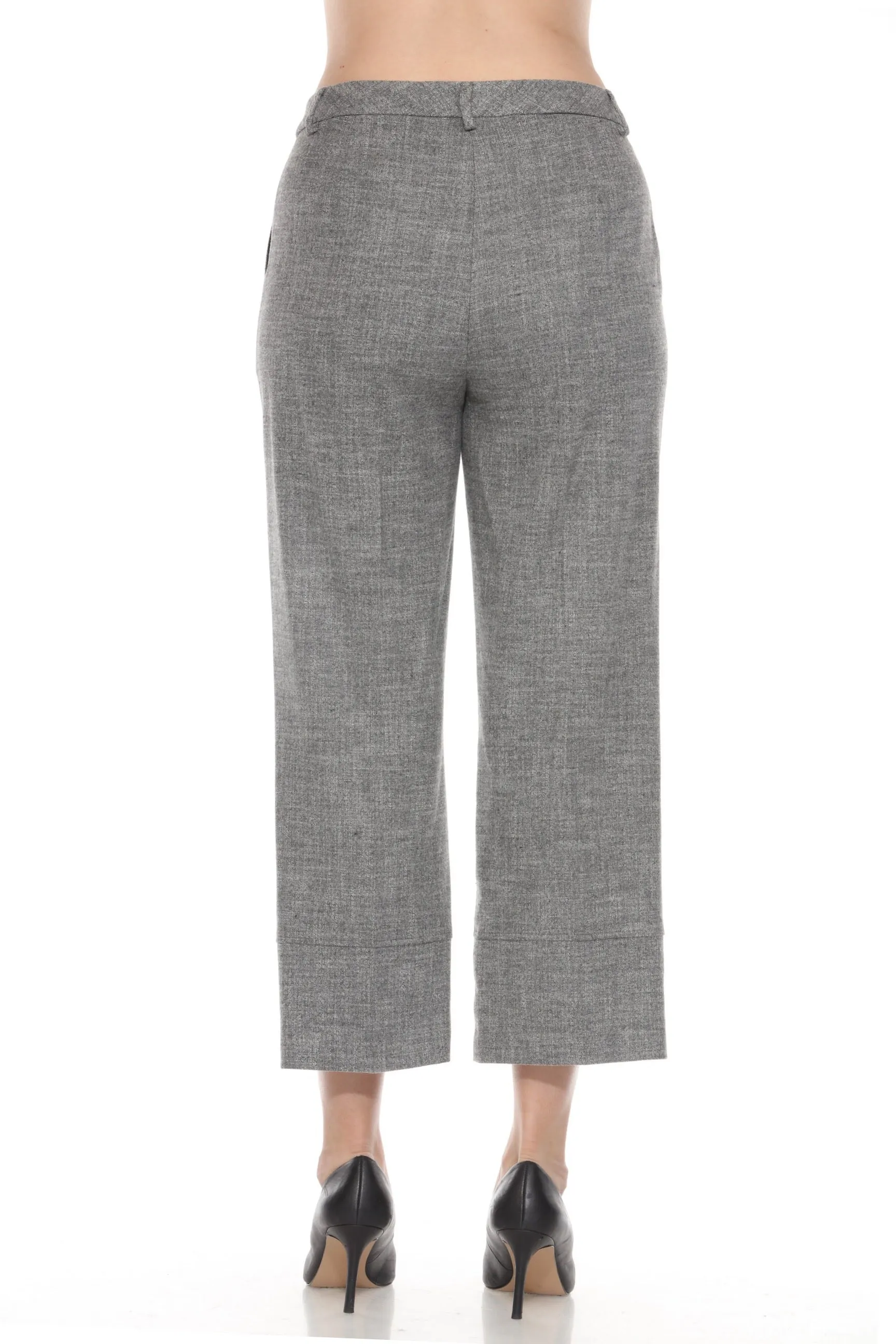 Joseph Ribkoff Grey Melange Woven Relaxed Cropped Pants 244007