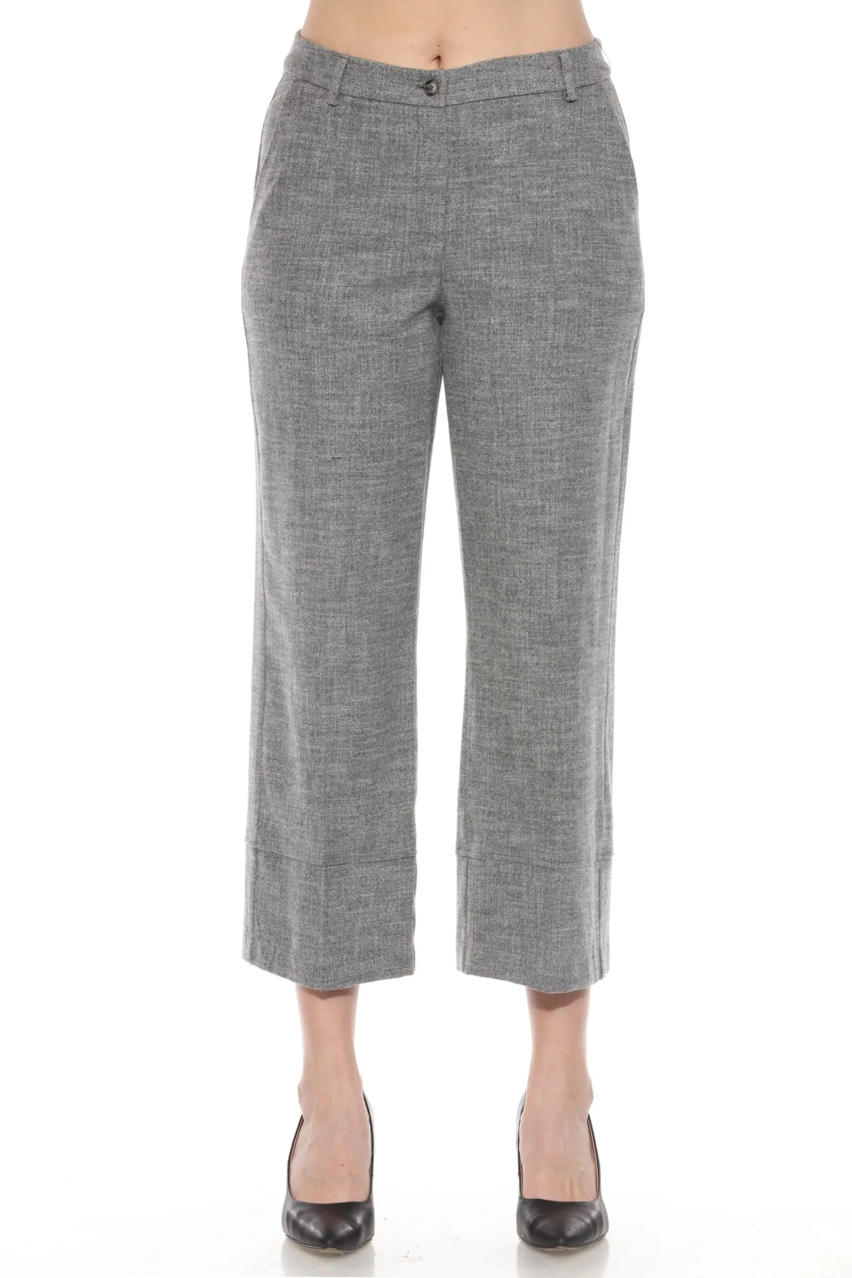 Joseph Ribkoff Grey Melange Woven Relaxed Cropped Pants 244007