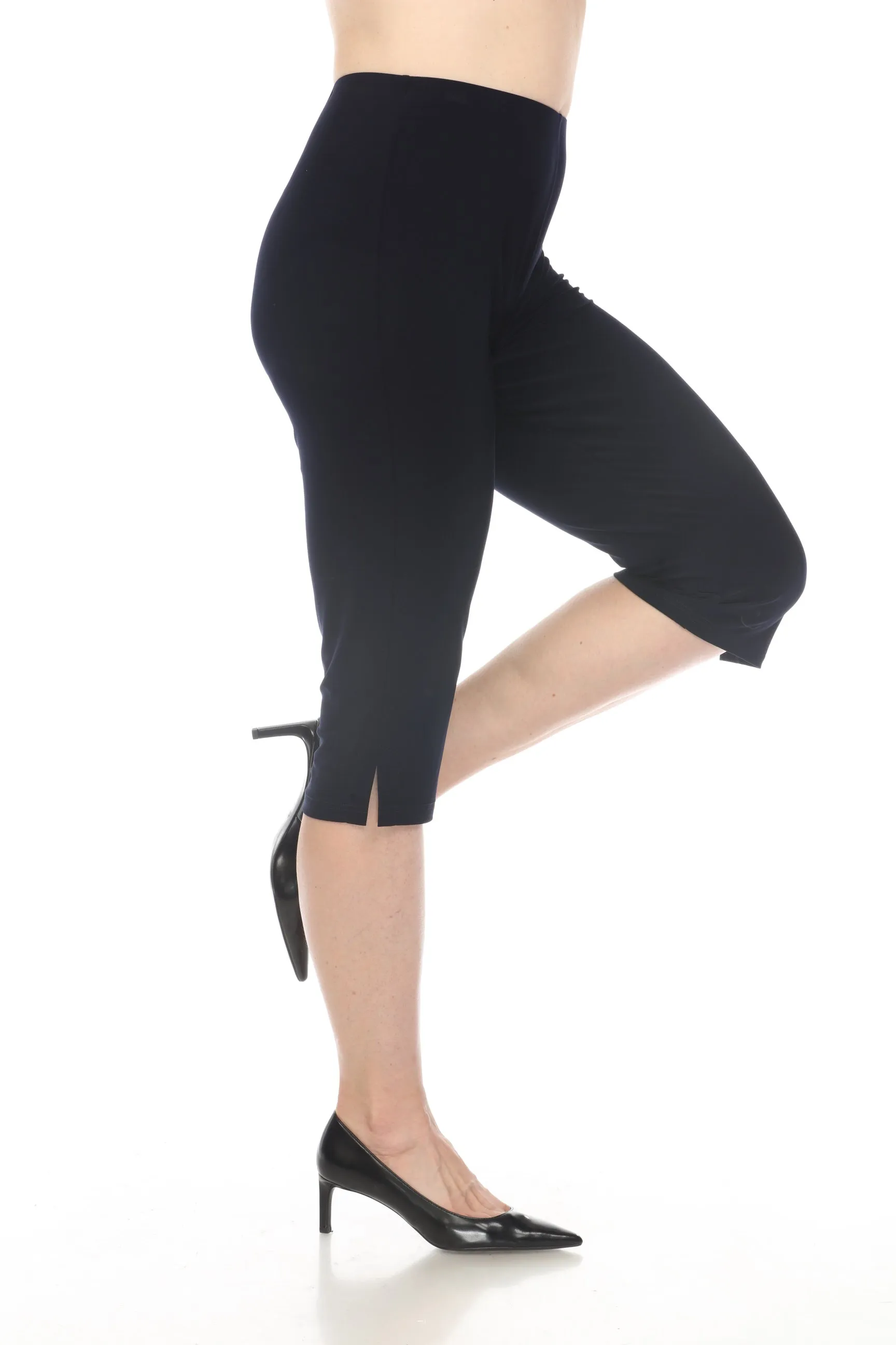 Joseph Ribkoff Midnight Blue Stretch Pull On Side Slit Capri Pants 241045