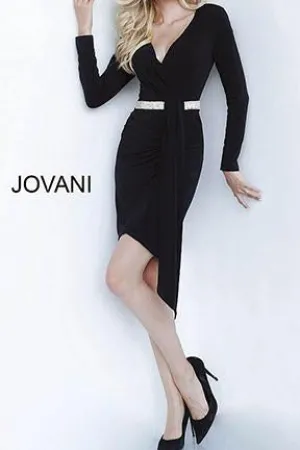 Jovani - Black Long Sleeve V Neck Short Dress