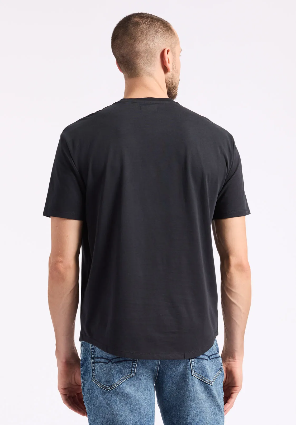 Kamel Men's Short-Sleeve Jersey Henley Top, Black - BM24602