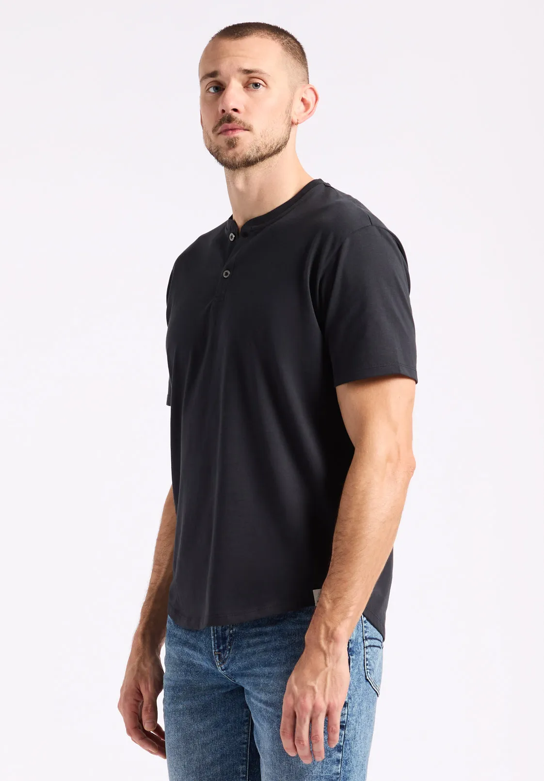 Kamel Men's Short-Sleeve Jersey Henley Top, Black - BM24602