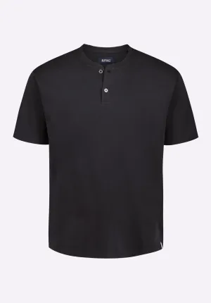 Kamel Men's Short-Sleeve Jersey Henley Top, Black - BM24602