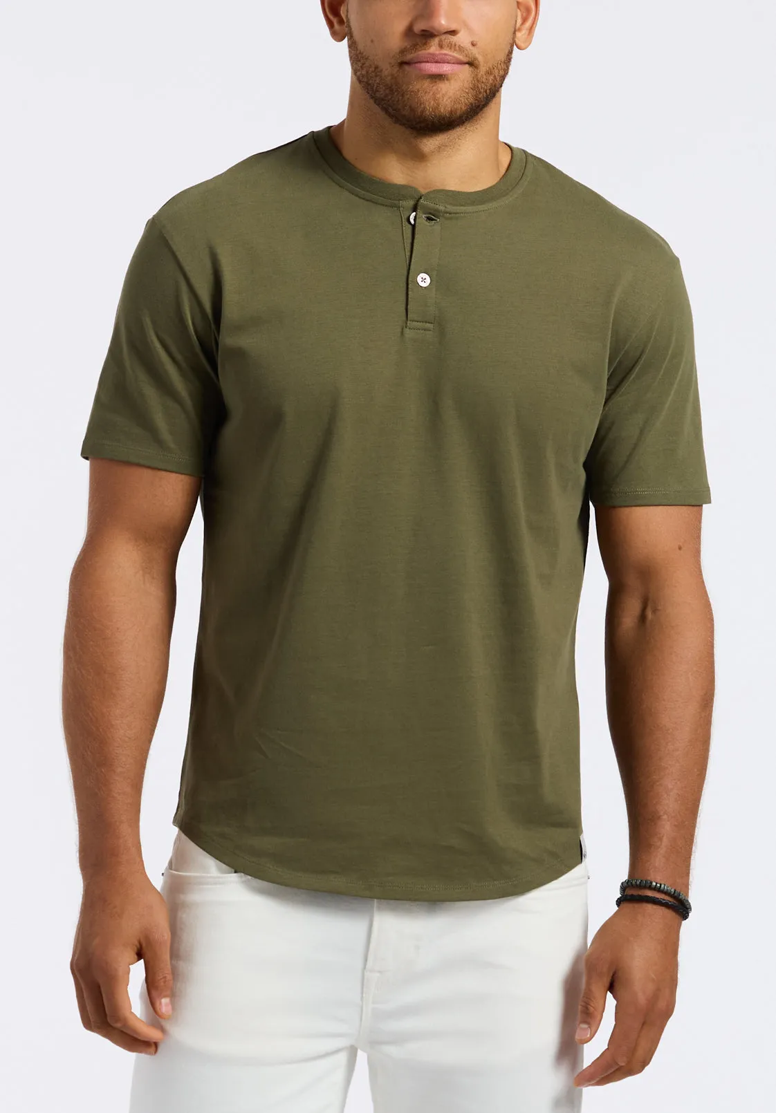 Kamel Men's Short Sleeve Single Jersey Henley Top, Fern - BM24602