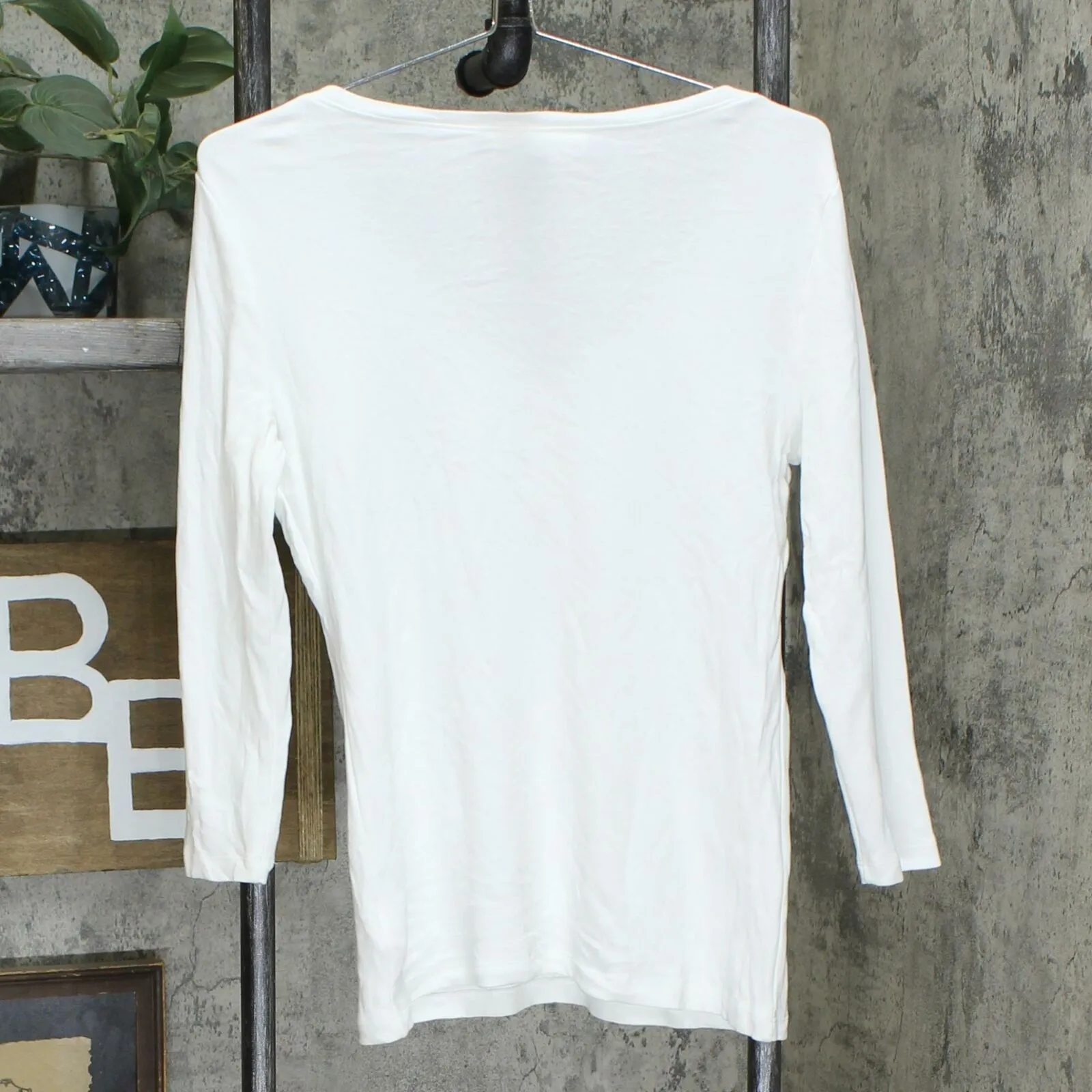 Karen Scott Women's Cotton Henley Top Shirt Bright White Small
