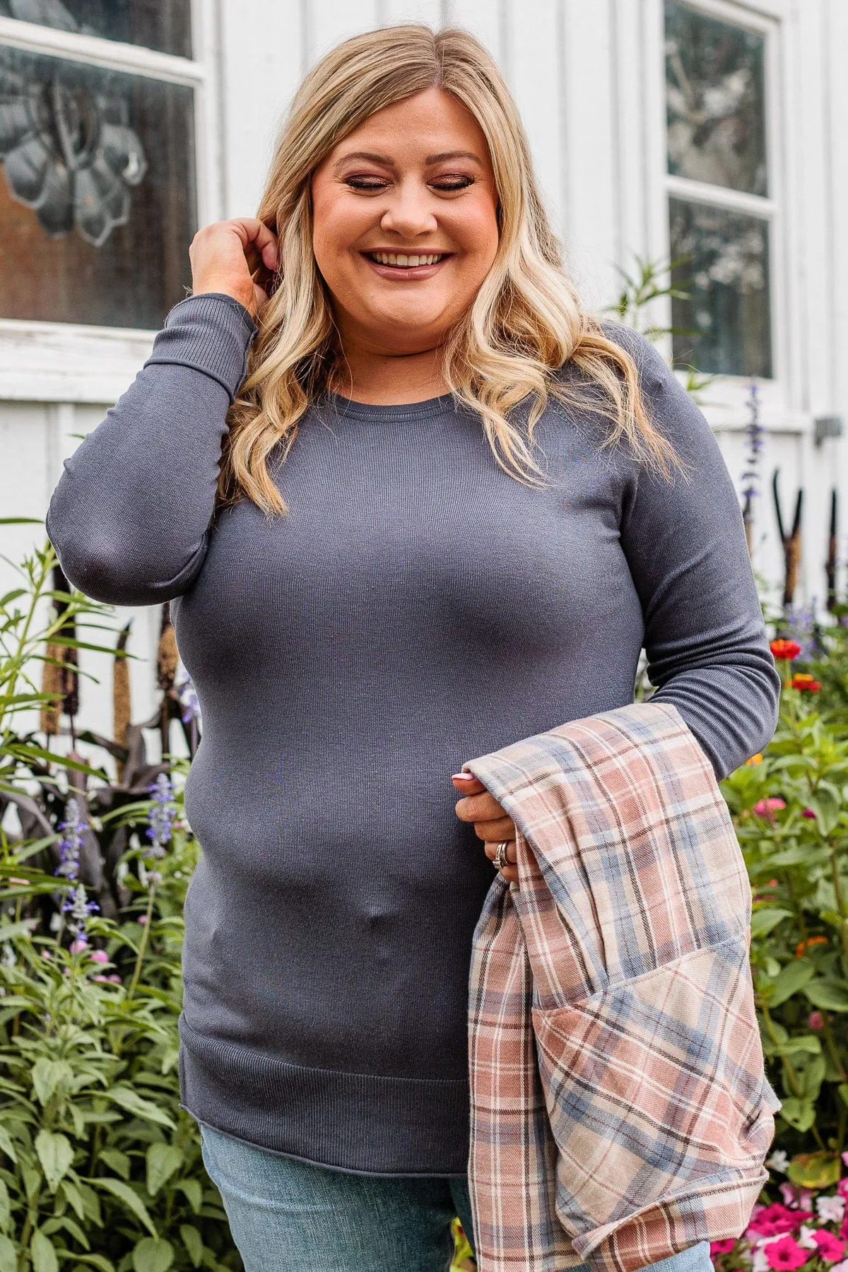Keep Me Warm Knit Sweater- Slate Blue