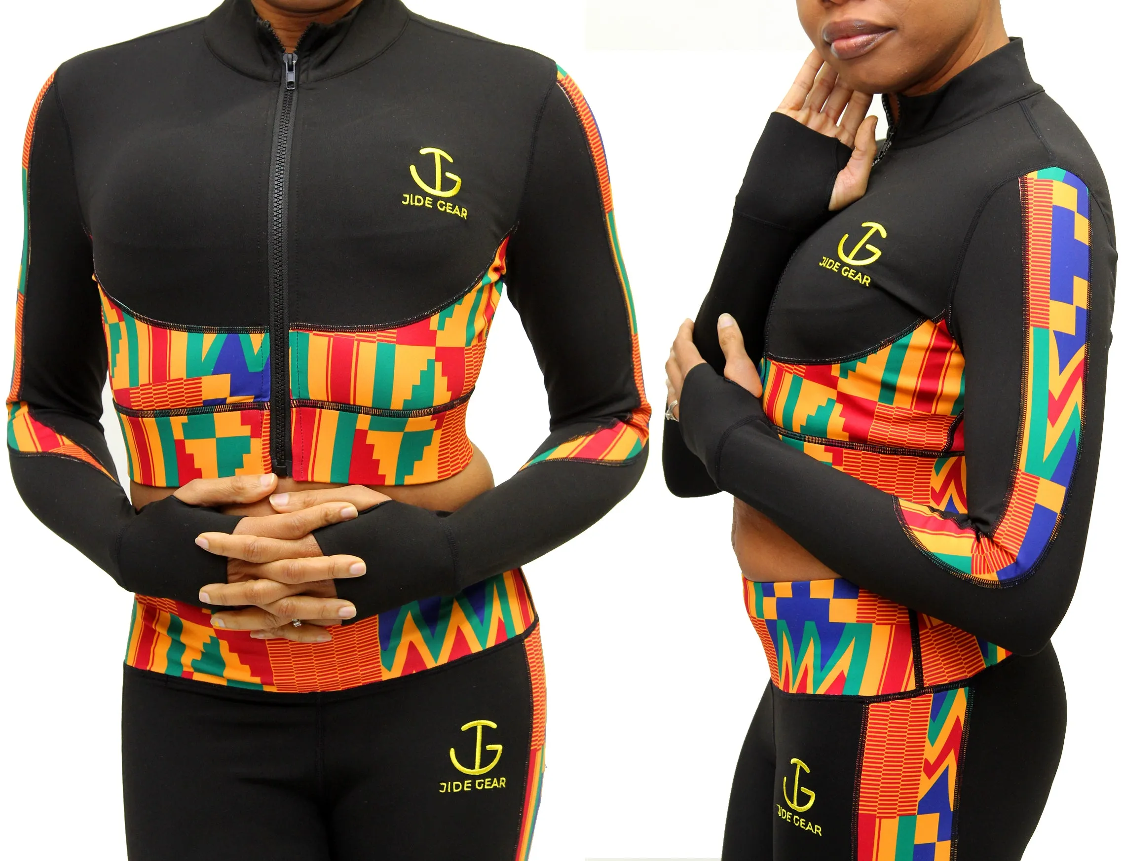 Kente Stripe Zip Up Crop Top