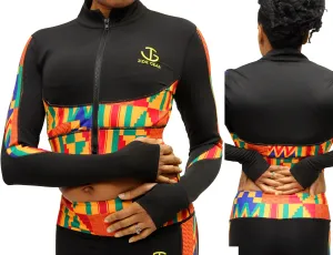 Kente Stripe Zip Up Crop Top