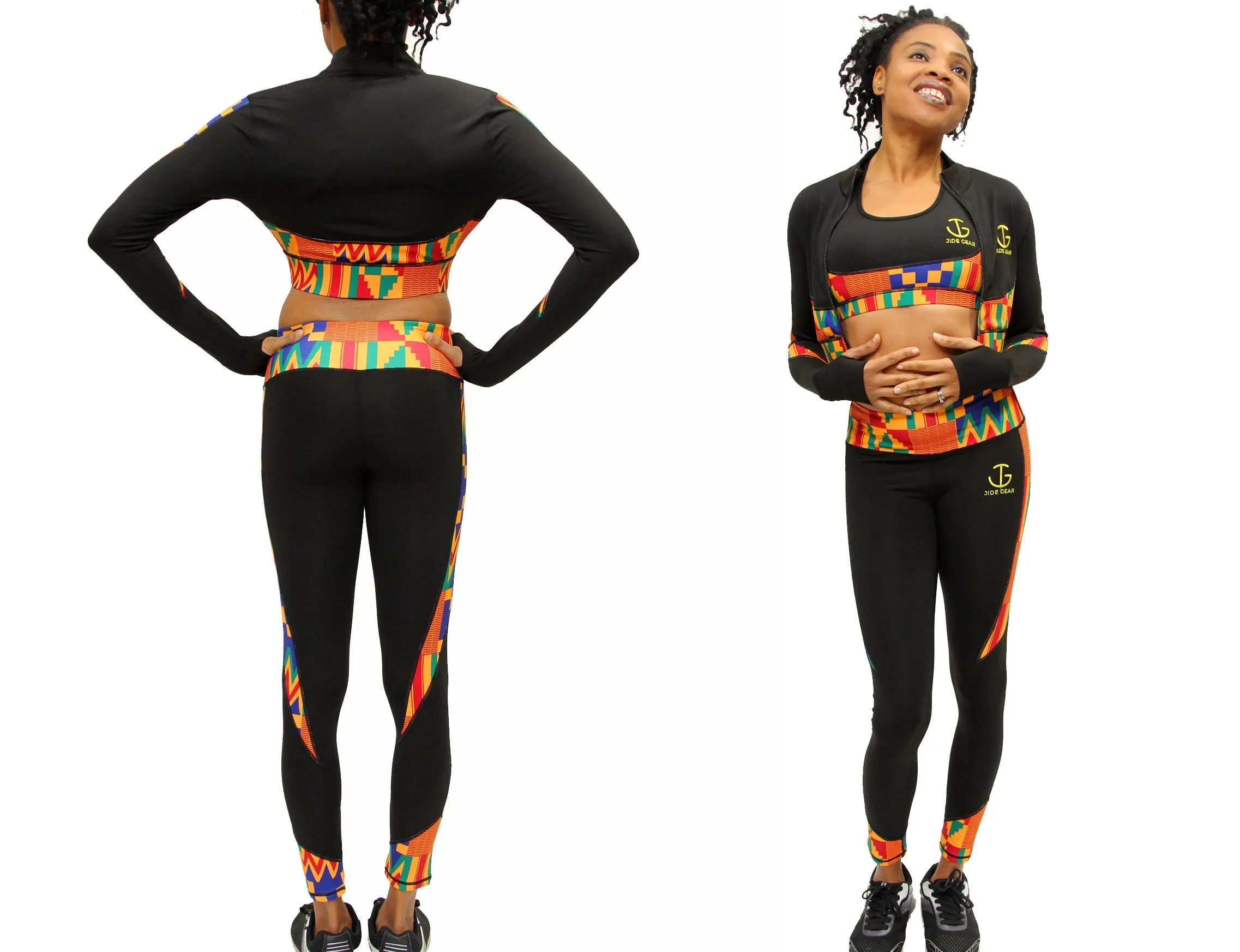 Kente Stripe Zip Up Crop Top