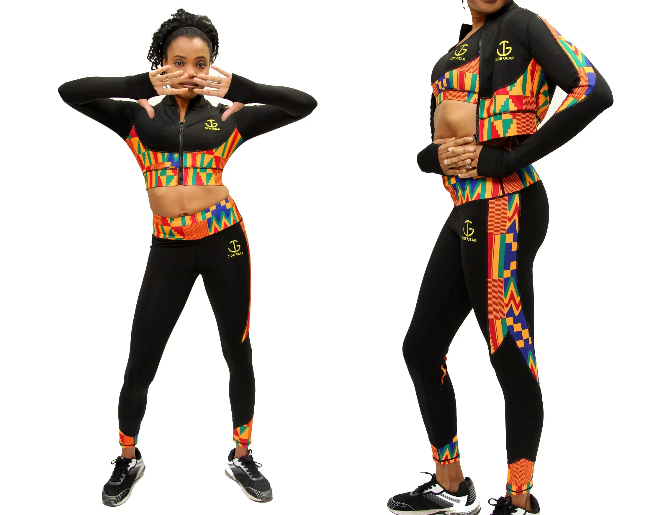Kente Stripe Zip Up Crop Top