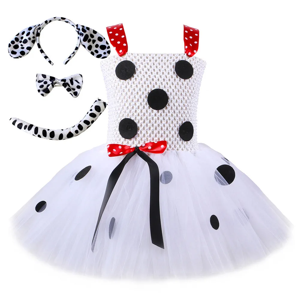 Kids Girls Dalmatian Tutu Dress Purple Halloween Carnival Suit