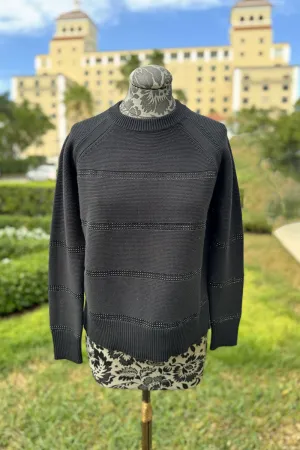 Kinross Crystal Stripe Crew Sweater in Black