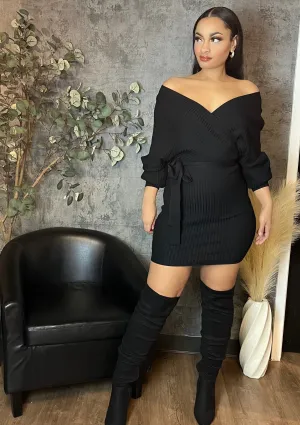 Knit Sweater Mini Dress (Black)