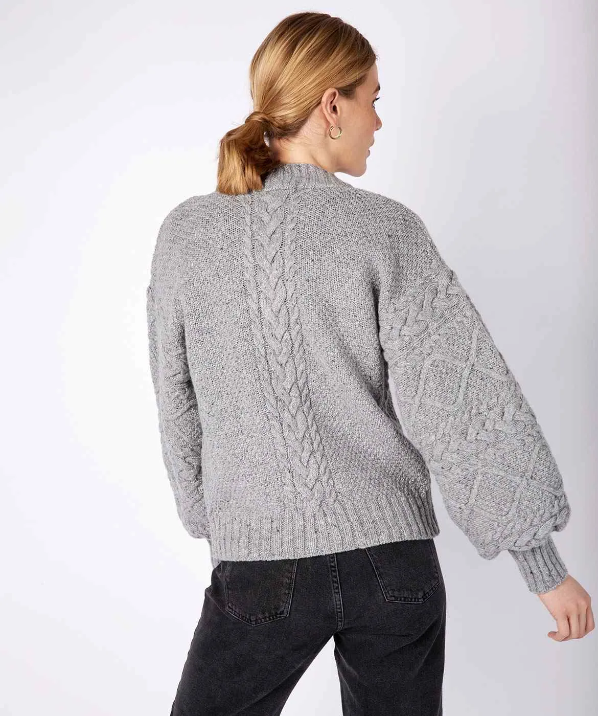 Knitted Cardigan with Cable Lantern Sleeve