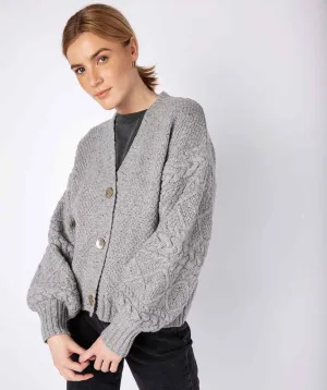Knitted Cardigan with Cable Lantern Sleeve