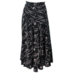 KRIZIA Electrified Black Silk Print Draped Wrap Skirt Size 2-4