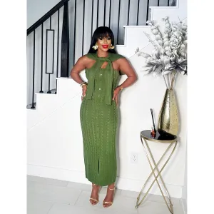 KYLIE 2 PIECE BUTTON DOWN KNIT DRESS (OLIVE)