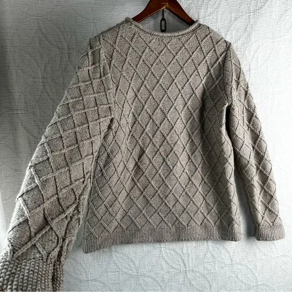 Lands End Cotton Blend Rollneck Sweater Women M Beige Donegal Knit Oatmeal Tweed