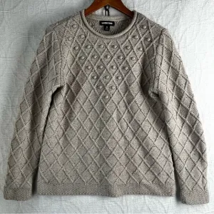 Lands End Cotton Blend Rollneck Sweater Women M Beige Donegal Knit Oatmeal Tweed