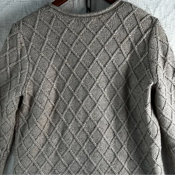 Lands End Cotton Blend Rollneck Sweater Women M Beige Donegal Knit Oatmeal Tweed