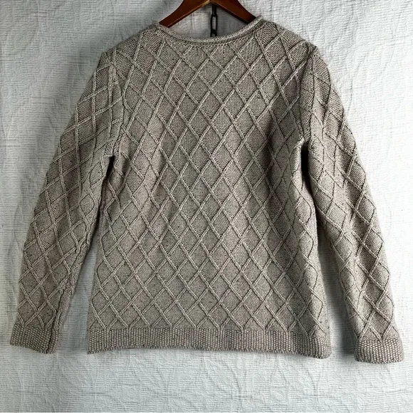 Lands End Cotton Blend Rollneck Sweater Women M Beige Donegal Knit Oatmeal Tweed